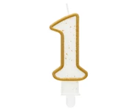 Digit candle "1", gold outline, 8 cm